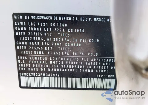 2023 Volkswagen Taos 1.5T S из США, поврежденный, VIN 3VVCX7B23PM342972